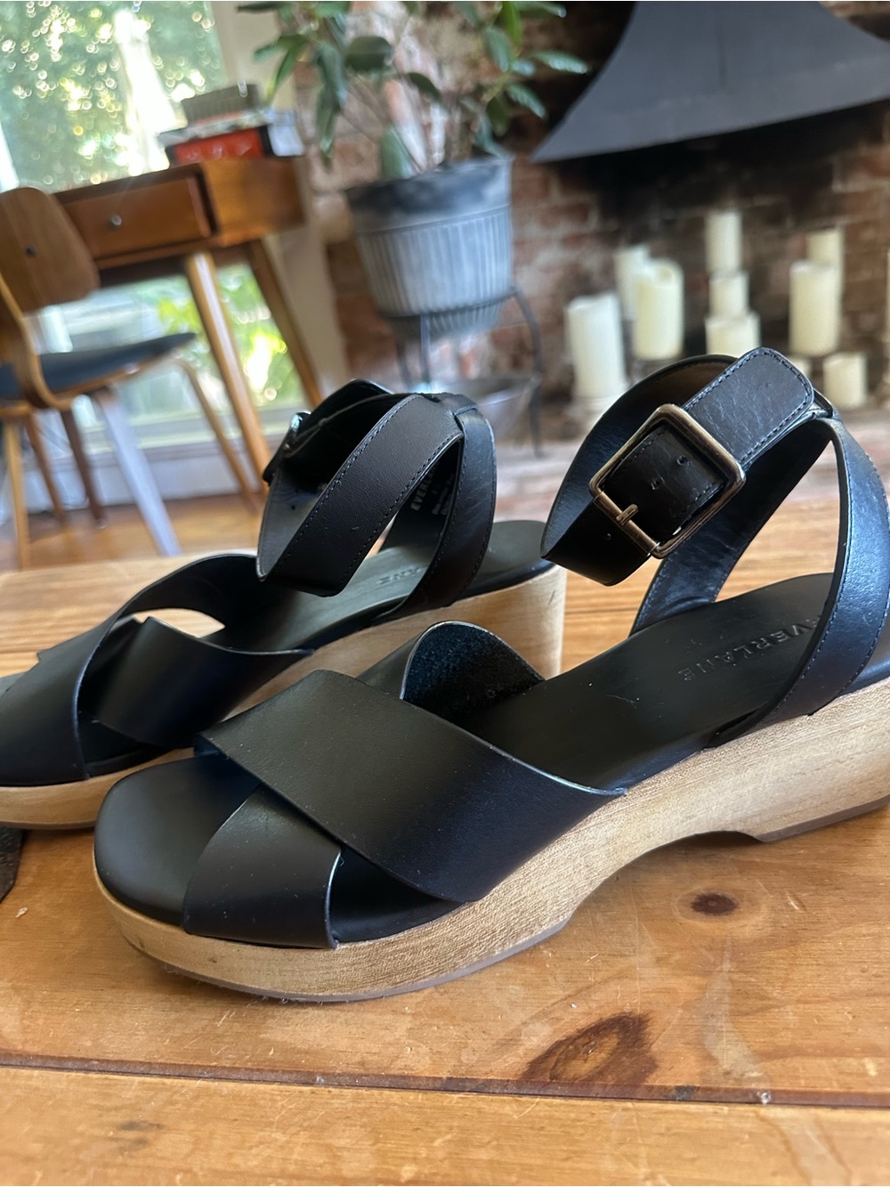 EVERLANE The Clog Sandal Wood Leather Black Size 8.5 - Picture 4 of 7
